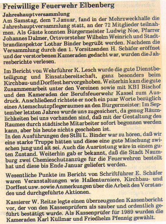 1989 01 07 Bericht über Jahreshauptversammlung in Naumburger Nachrichten