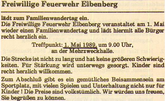 1989 05 01 Einladung zur 1. Mai Wanderung in den Naumburger Nachrichten