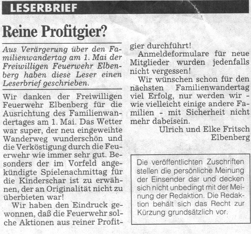 1999 05 15 Leserbrief gegen FF Elbenberg