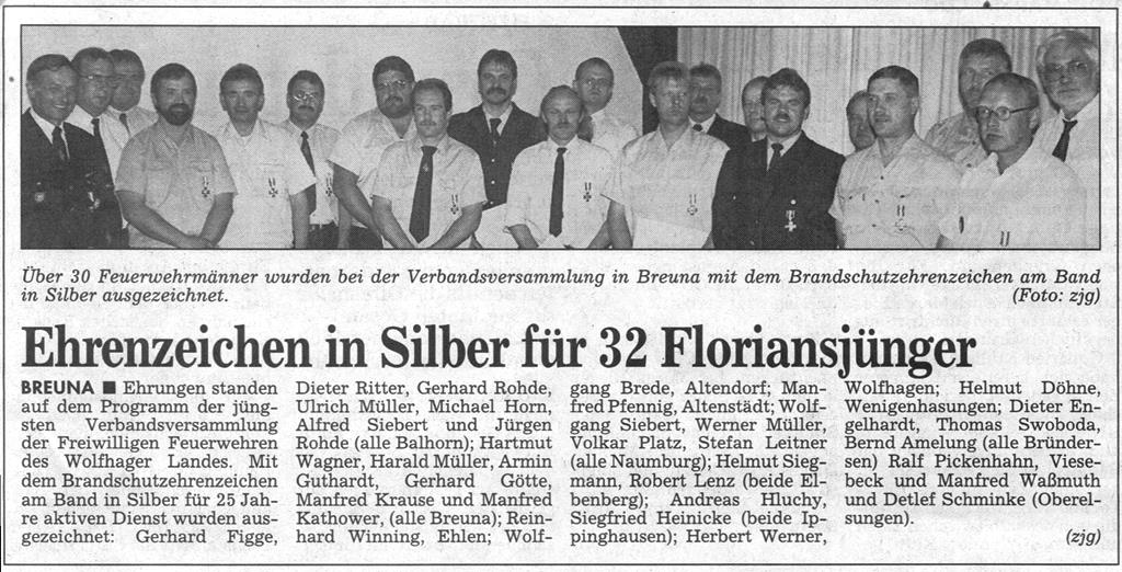 1999 06 26 Ehrung von R. Lenz und H.Siegmann Bericht