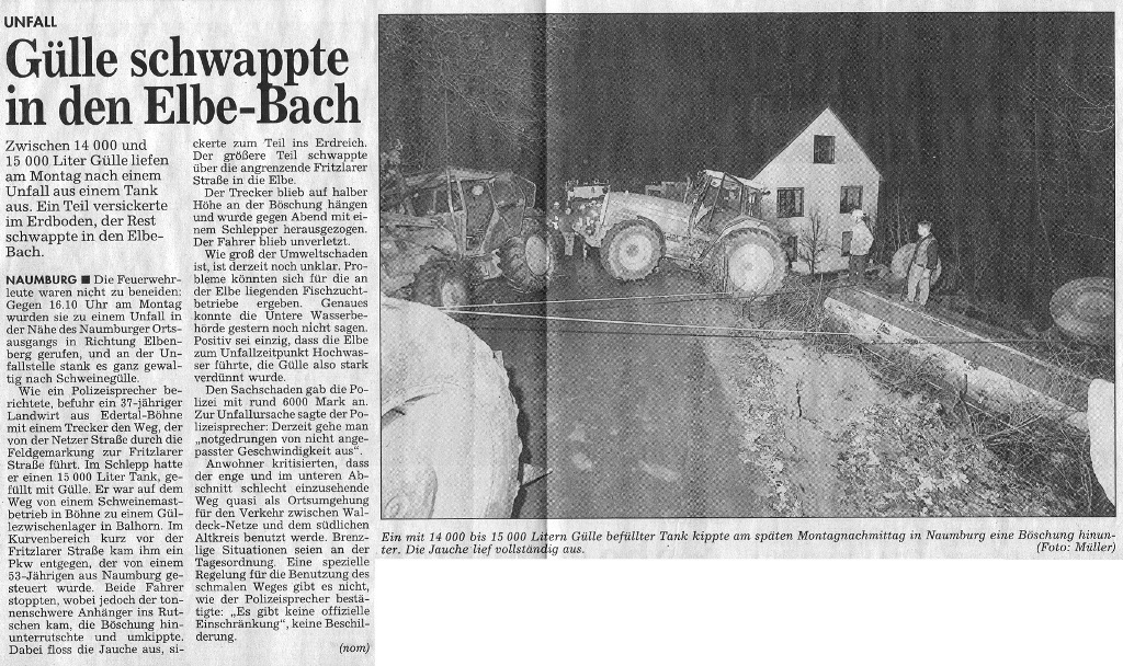 1999 12 27 Bergung eine Güllewagens in Naumburg Artikel