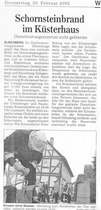2003 02 20 Schornsteinbrand im Küsterhaus Artikel NHA