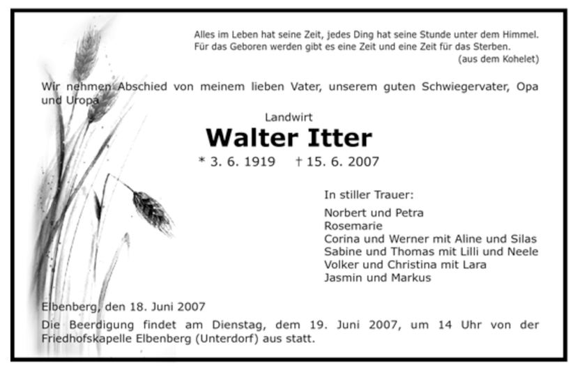 2007 07 07 Traueranzeige Ehrenmitglied Walter Ritter