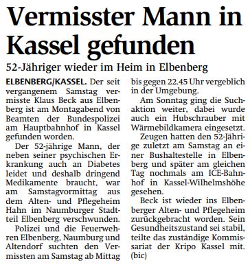 2010 12 22 Vermisster Mann in Kassel gefunden