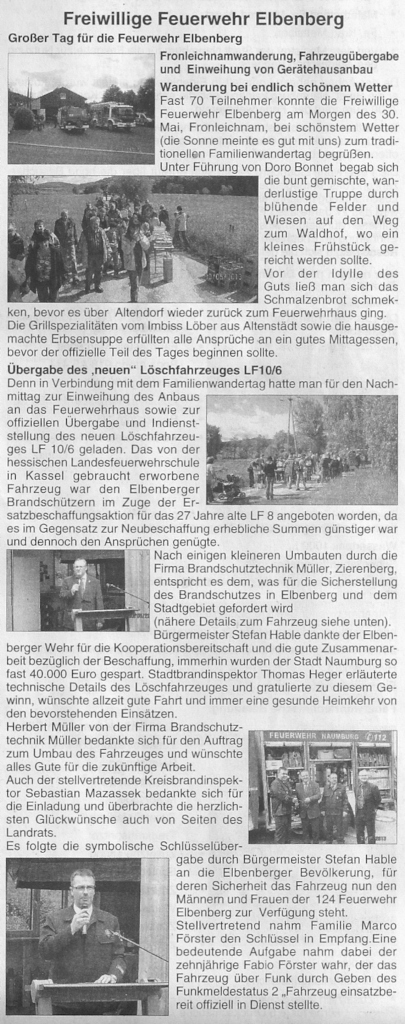 2013 06 13 Bericht in NBG. Nachrichten Großer Tag für Elbenberger Feuerwehr1