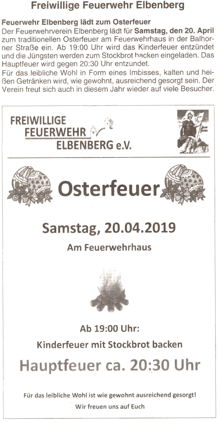 2019 04 04 Einladung Osterfeuer in Naumburger Nachrichten